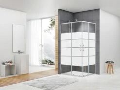 Box Doccia Angolare Arek 80x100 H190 Porte Scorrevoli Cristallo 6 Mm Trasparente Serigrafato Cromo