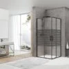 Box Doccia Angolare Arek 90x90 H190 Porte Scorrevoli Cristallo 6 Mm Trasparente Serigrafato Nero Opaco -Bagno Negozio arek porta porta quadrato nero opaco 1