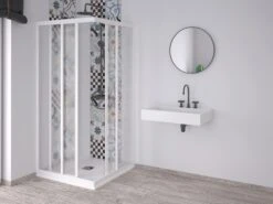 Box Doccia Angolare Skill 2 Ante Scorrevoli 70x100 Cm Acrilico Semitrasparente Effetto Bagnato Bianco Pastello