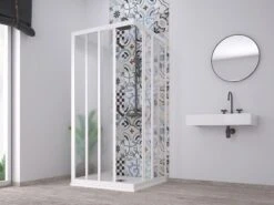 Box Doccia Skill 2 Ante Scorrevoli E Lato Fisso 80x80x80 Cm Acrilico Semitrasparente Effetto Bagnato Bianco Pastello