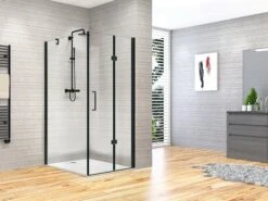 Box Doccia Angolare Fantasy2 80x80 H192 Porta Pieghevole E Lato Fisso Cristallo 6 Mm Trasparente Nero Opaco