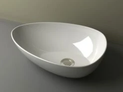Lavabo Da Appoggio Piuma Ovale 47X35 H14 In Ceramica Lucido Bianco
